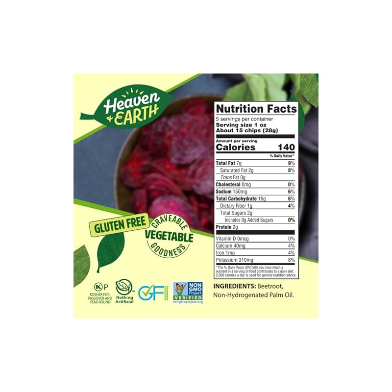 Heaven & Earth Beet Chips, 5oz (2 Pack) Gluten Free
