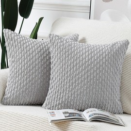 Madizz Pack of 2 Boho Corduroy Cushion Covers 22x22 inch, 55x55 cm, Light Grey Soft Decorative Throw Pillow Covers for Bedroom Sofa Pillow Shell