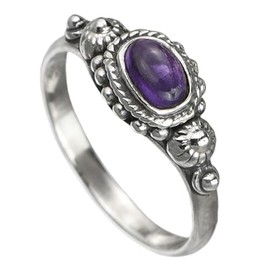 I-be, Amethyst Purple Gemstone Ring, 925 Sterling Silver, 100312/4x7 IS, Silver, Amethyst