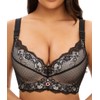 Women Super Push Up bra Lace Underwire Soft Padding Lift Up Bra, Sheer-black, 38DD