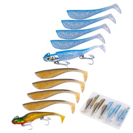 Goture Flounder Set Jig Head Soft Lure with Treble Hook, Worm - Sea Bass for Freshwater and Saltwater Fishing - 2 Colors