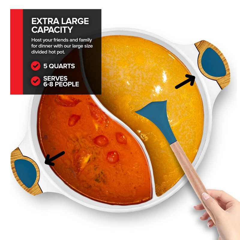 Nonstick Hot Pot with Divider, Blue Shabu Shabu with Silicone