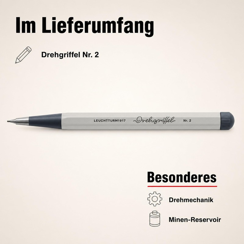 Leuchtturm1917 Rotary Pencil No. 2 Mechanical Pencil, 0.7 mm, Light