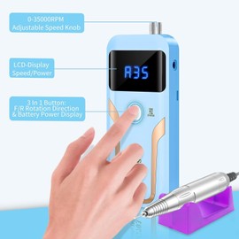 Professional Nail Drill Machine Electric Nail File Kits for Acrylic Nails,Manicure Gel Remove, Electric Nail Drill with Nail Drill Bits and Sanding Band (Blue)