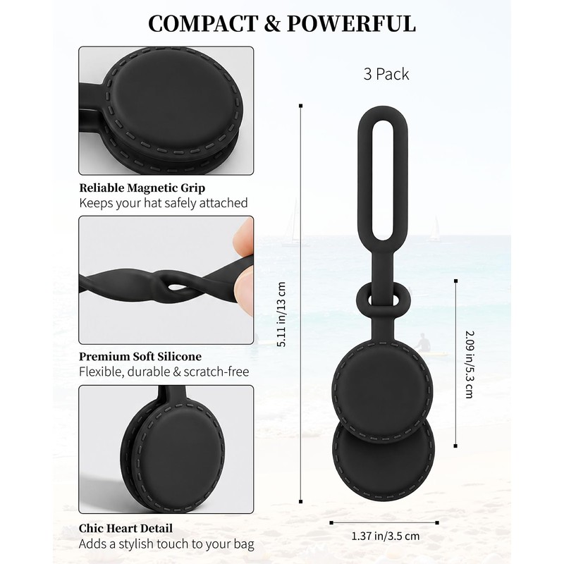 FAMULP 3-Pack Magnetic Hat Clips for Travel on Bag, Hands-Free