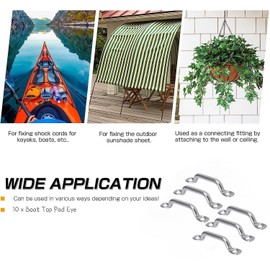 10Pcs Top Pad Eye 316 Stainless Steel Pad Eye Strap Set Kit Top Pad Eye Kayak Deck Loops Eye Straps Tie Down Anchor Point for Kayak Canoe Rigging