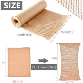 Honeycomb Bubble Wrap Paper, 15" x 230' Packing Cushion Material for Moving, Wrapping, Shipping Cushioning Roll Supplies with 12 Fragile Stickers