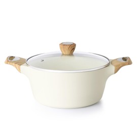 SENSARTE Ceramic Nonstick Stock Pot with Lid, 2.6/4.5/6.6 QT Soup Pot Casserole Pot, Non-toxic Healthy Pasta Pot, Large Cooking Pot Stew Pot, Induction Compatible, PFOA PFAS PTFE Free, White