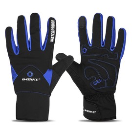 INBIKE Men's Winter Cold Weather Thermal Windproof Gel Bike Gloves Blue Large