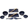 Japanese Pair Of Dragonfly Blue Motif Ceramic Sushi Dinnerware 10pc