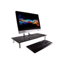 Monoprice Medium Multimedia Desktop Stand, Black Glass (27.6" x 12.2" x 3") - Stand & Riser, Laptop Stand, Desktop TV Stand, Dual Monitors w/ Height Adjustable Legs - Workstream Collection (116360)