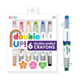 Ooly Double Sided Set of 6 Crayons, 12 Total Colors, Non Toxic, Water Soluble Twistable Crayons in Plastic Tubes to Prevent Breaking and Messes