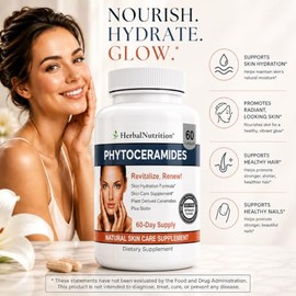 Phytoceramides Anti-Aging Skin Hydratrion Supplement, 240 Cápsulas | Rice-derived phytoceramides formulated to support skin hydration, elasticity, and