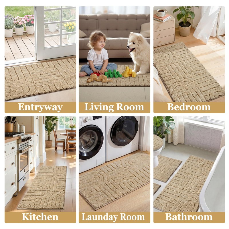 Homcomoda Bath Mats Sets 5 Piece, Boho Bathroom Rugs Absorbent