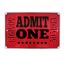 Admit One Red Movie Theatre Ticket Metal Sign Home Theater Wall Decor