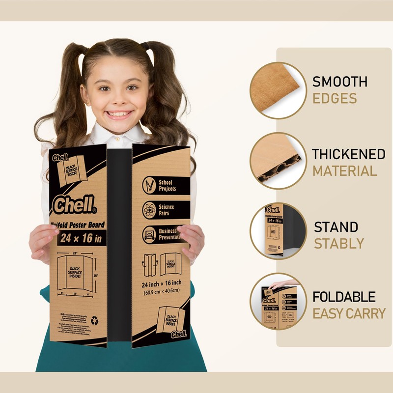 Chell Mini Size Trifold Poster Board, 16" x 24", Small