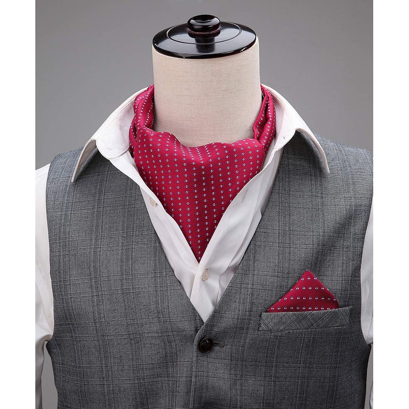 HISDERN Red Cravats for Men Wedding Polka Dot Ascot and