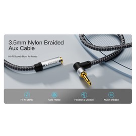 3.5mm Headphone Extension Cable 15ft/5m Right Angle, Nanxudyj 3.5mm Male to Female Stereo Audio Extension Cable/90 Degree Right Angle Aux Cable for Smartphones, Tablets, Media Players