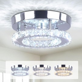 Cainjiazh Mini Crystal Chandelier Modern Mini Led Chandelier Semi Flush Mount Crystal Lighting Ceiling Crystal Lamp for Bedrooms Dinning Rooms Hallway (Changeable Color)