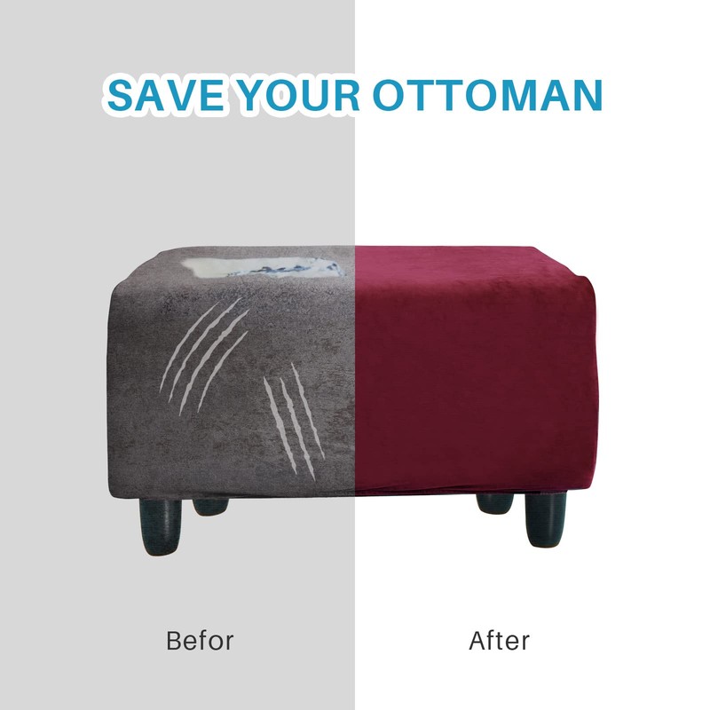 Ottoman Cover, Stretch Rectangle Velvet Ottoman Slipcovers of Foot Stool