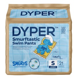 DYPER Smurftastic Baby Swim Diapers (21 Count), Hypoallergenic Plant-Based Baby Swim Diaper | Eco-Friendly & Absorbent Swimming Diapers for Babies, Size S