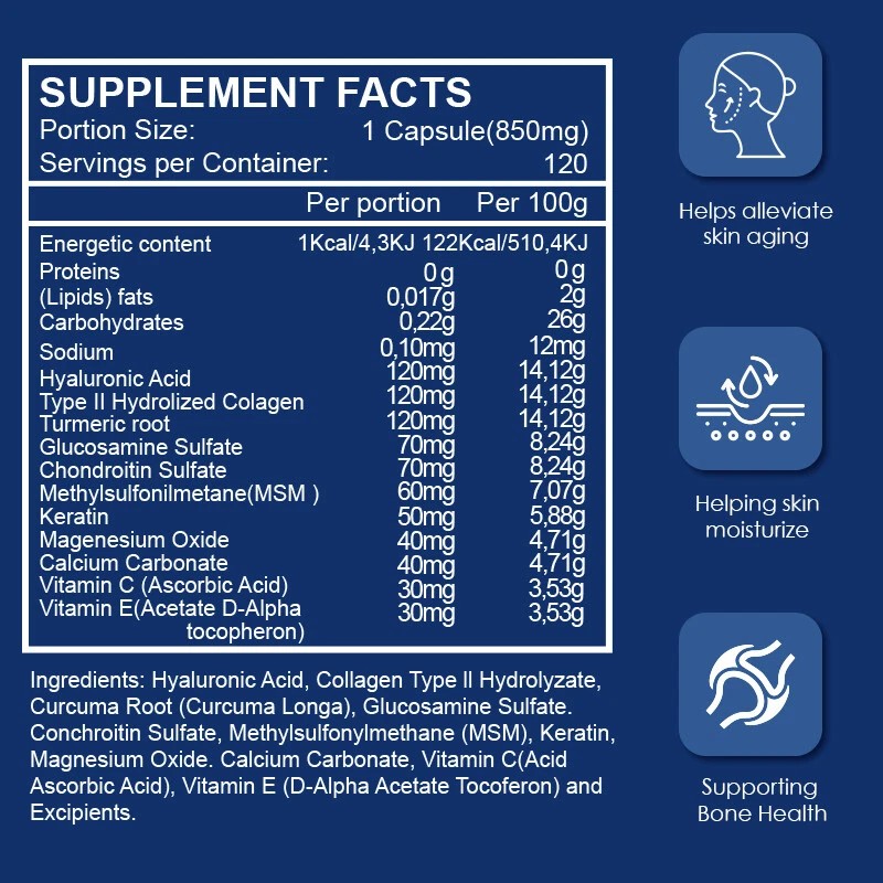 NATURE'S LIVE Hyaluronic Acid 850mg 120 Capsules w/ Vitamin C