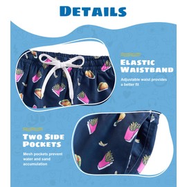 Cozople Bathing Suit for Boys Size 10-12 Funny Navy Blue Fries Swin Trunks Summer UPF Quick Dry Beach Board Shorts Stretchy Compression Liner Swimming Shorts for Casual Sports Running Shorts
