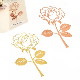 2 Pieces Vintage Rose Bookmarks, Metal Bookmarks, Creative Bookmarks, Gold and Rose Gold Bookmarks for Decoration and Books (2 Colours)