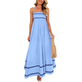 PRETTYGARDEN Women's 2025 Summer Flowy Maxi Dress Casual Sleeveless Spaghetti Strap Ruffle Beach Long Dresses (Light Blue,Small)