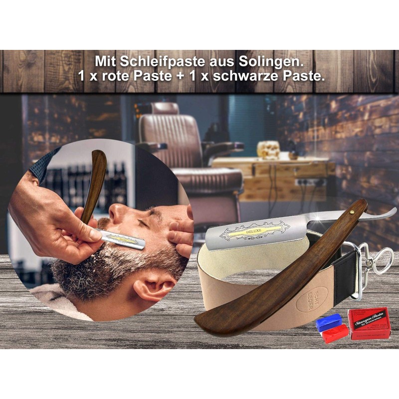 Straight Razor Set 3-Piece with Leather Strop and Abrasive Paste