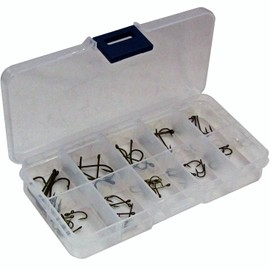 FLADEN 60 Assorted Eyed Fishing HOOKS in Multiple Section Durable Tackle Storage Box - With Removable Sections - 13cm x 7cm x 2.5cm [16-7031]
