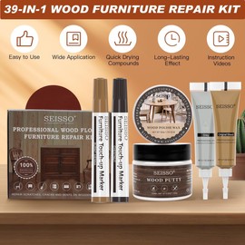SEISSO Furniture Repair Set, Laminate Repair Kit, 39 Pieces Wood Repair Kit for Furniture Scratching, Wooden Furniture, Floors, Cabinets, Furniture Markers, Furniture Repair Pen