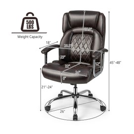 TOMANOR Executive Office Chair High Back Home Office Desk Chair Wide Seat Big and Tall Computer Desk Chair Comfortable Leather Managerial Chairs for Heavy People 500LBS Brown