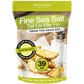 Aromasong 100% Natural Sea Salt From the Dead Sea, Fine Grain Table Salt, Large Bulk 2.43 Lb Resealable Bag, 100% Pure & Natural, Unrefined, Gluten Free, Sea Salt for Daily Cooking