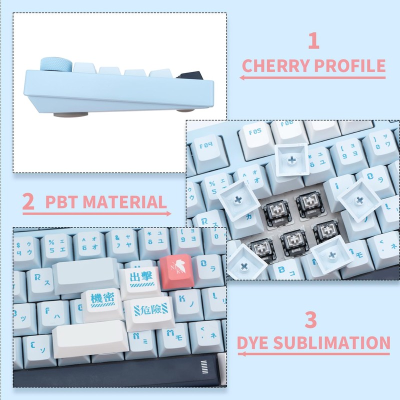 TIMSEKER PBT Keycaps 143 Keys Blue Keycaps Dye-Sublimation Anime Keycap