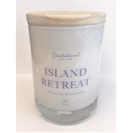 Natural Coconut + Beeswax Scented Candle Island Retreat in Glossy White Jar with Lavender Text, 11 Oz.