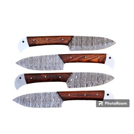 Damascus M Custom Made Damascus Chef Steak Knife SET -Hand Forged Damascus Steel 1800