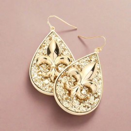 The Who Dat Store Gold Fleur De Lis Sparkle Teardrop Dangle Earrings