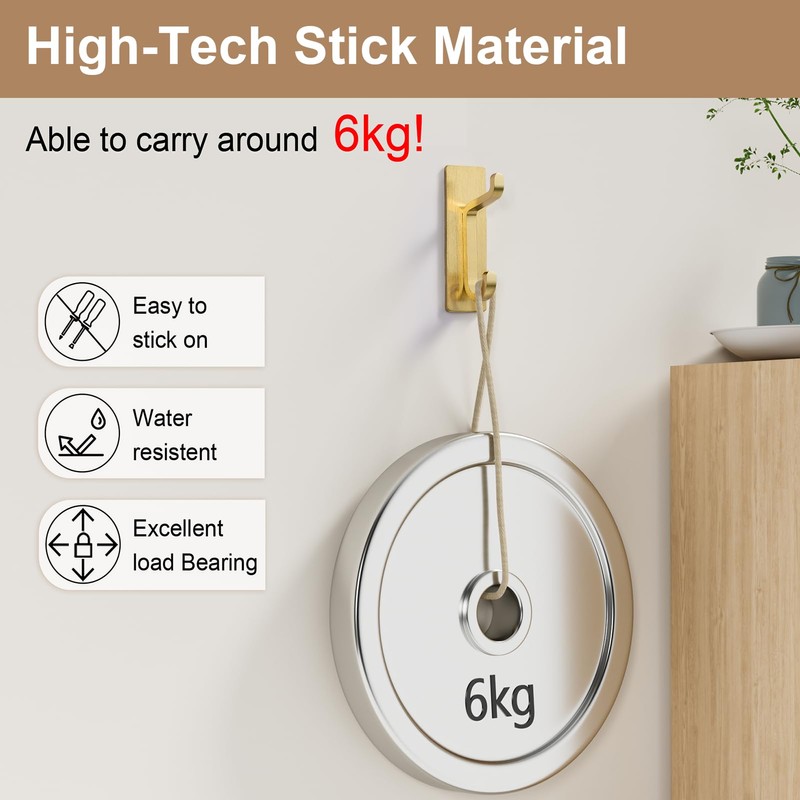 pickpiff Self Adhesive Hooks, Extra Sticky 10LB (Max), Heavy Duty