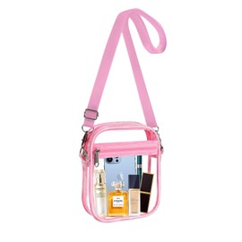 Fibrdoo Clear Crossbody Purse Bag, Clear Bag Stadium Approved with Front Pocket for Concerts Sports Festivals (Pink-L)