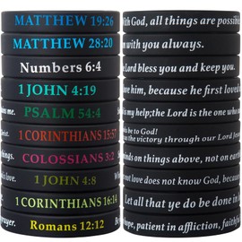 QEERBSIN Bible Verses Bracelets Christmas Religious Silicone Bracelets Rubber Bible Verses Wristbands Inspirational Silicone Wristbands Stretch Unisex Wristbands for Men Women Teens Party
