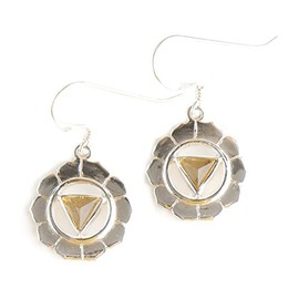 Chakra Solar Plexus Chakra Manipura Earrings in 925 Sterling Silver with Citrine Tetrahedron, Chakra Jewellery Earrings, Metal, Citrine