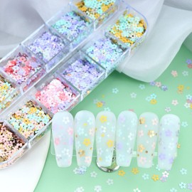12 Grids Flower Nail Art Glitter Sequins, Mixed Colorful Floral Nail Flakes 3D Confetti Flowers Nail Glitter Charms Acrylic Nails Supplies for Women Girls Manicure Decorations, Flower Nail Art Tips