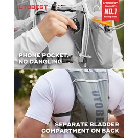 UTOBEST Running Vest, 5L Hydration Vest Lightweight, Running Backpack with 2 x Soft Flask, Adjustable Running Hydration Vest for Trail Running Marathon Race Jogging Cycling Gray