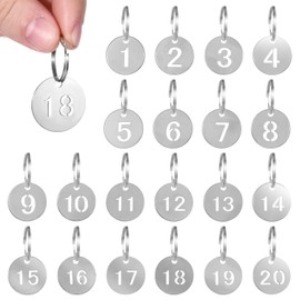QfwdfcTrenz 20 Pack Stainless Steel Numbered Key Tag Round Metal Numbered Tags with Holes Coat Check ID Tags Number KeyRings Chain for Dormitory House Lockers