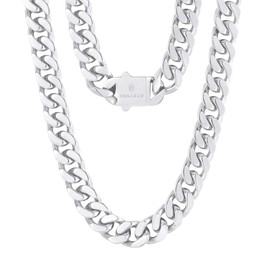 KRKC&CO Cuban Link Chain Flat Curb Chains, Men’s Stainless Steel Necklace 12mm, Anti-Tarnish Anti-Allergies, Miami Hip Hop Jewelry for Men Homme(12mm-Stainless Steel, 18)