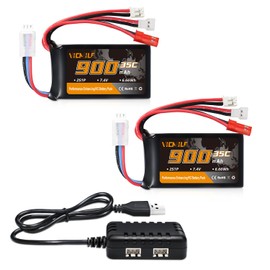 VICMILE SCX24 Battery 7.4V 900mAh Lipo Battery 2S 35C(Burst 70C) FCX24 Battery with PH2.0&JST&Molex Plug Fit for FMS SCX24 RC Car WLtoys A949 A959 A969 A979 K929 Most 1/10 1/16 1/18 1/24 RC Car Truck