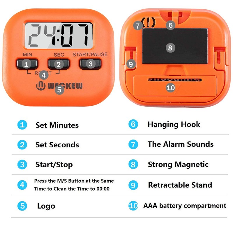Kitchen Timer, WECKEW 2 Pack Digital Kitchen Timer Magnetic Countdown