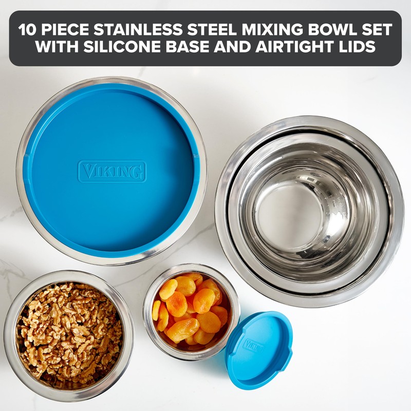 Viking Mixing Bowls Set, 10 Piece Stainless Steel Kitchen Cookware,