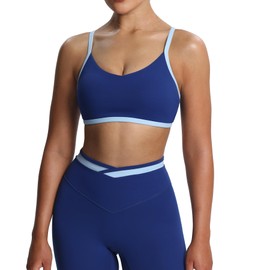 Aoxjox Women's Color Block Workout Sports Bras Fitness Blair Bra Athletic Yoga Crop Tank (Bellwether Blue/Airy Blue, Medium)